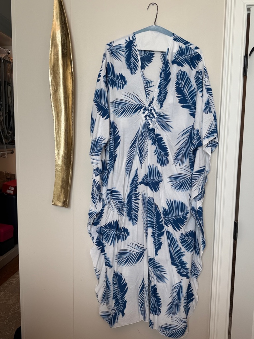 Blue Palm Leaf Kaftan Tunic
